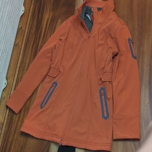 Athleta Orange Performance Trench Coat Women’s L Fleece Lined